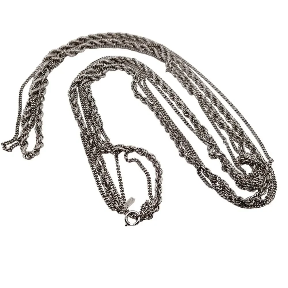 Vintage Monet 54 Inch Triple Strand Silver Tone Chain Necklace Layering